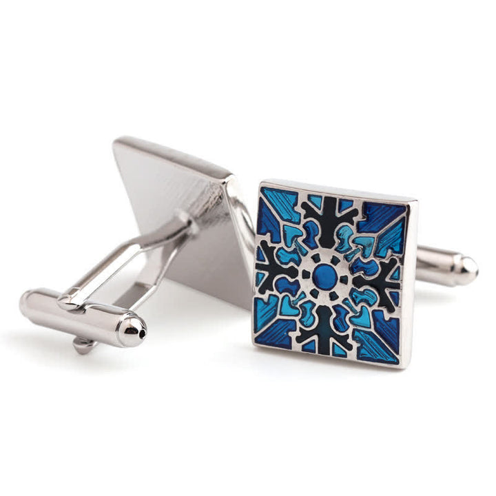 Boutons de manchette carrés en émail à motif flocon de neige pour hommes - Bleu - image 0