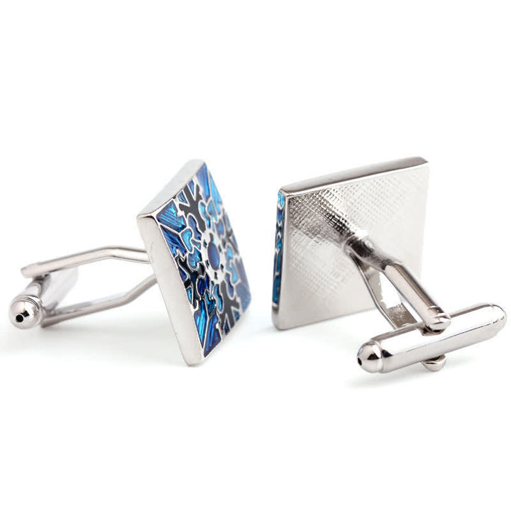 Boutons de manchette carrés en émail à motif flocon de neige pour hommes - image 5