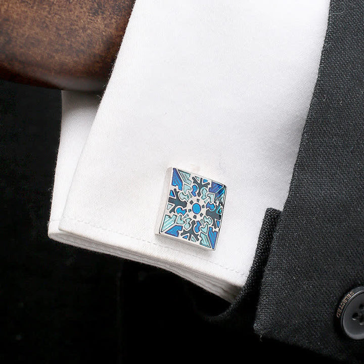 Boutons de manchette carrés en émail à motif flocon de neige pour hommes - image 1