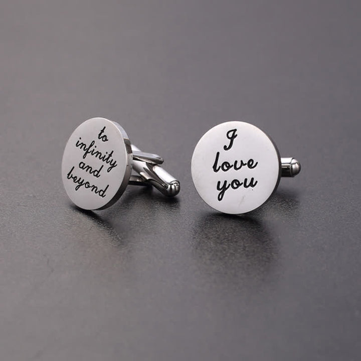 Boutons de manchette pour homme « Je t'aime jusqu'à l'infini et au-delà »
