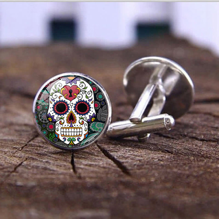 Boutons de manchette pour homme en forme de crâne de sucre, art populaire mexicain