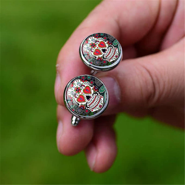 Boutons de manchette pour homme en forme de crâne de sucre, art populaire mexicain