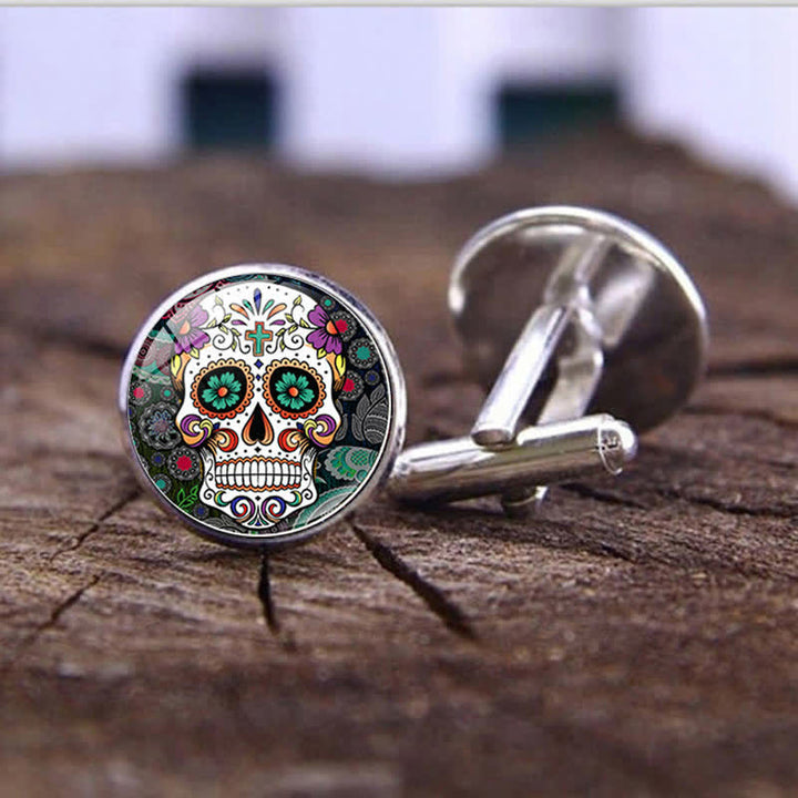 Boutons de manchette pour homme en forme de crâne de sucre, art populaire mexicain