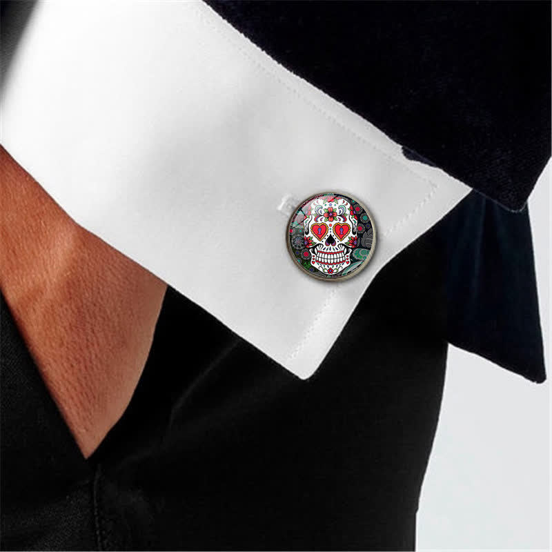Boutons de manchette pour homme en forme de crâne de sucre, art populaire mexicain