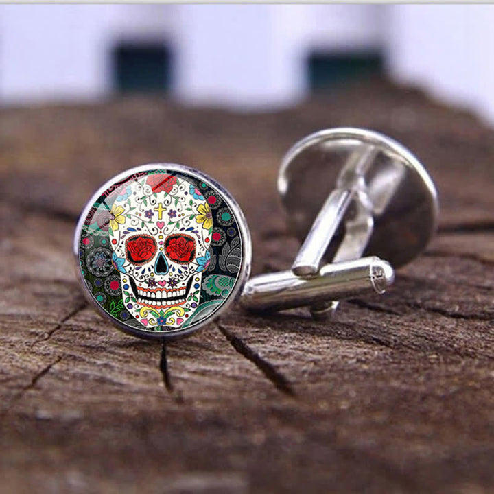 Boutons de manchette pour homme en forme de crâne de sucre, art populaire mexicain