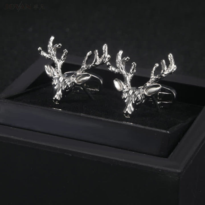 Boutons de manchette élégants pour hommes en forme de tête de cerf - Argent - image 0
