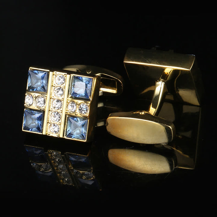 Boutons de manchette en or et strass bleus pour homme - image 2