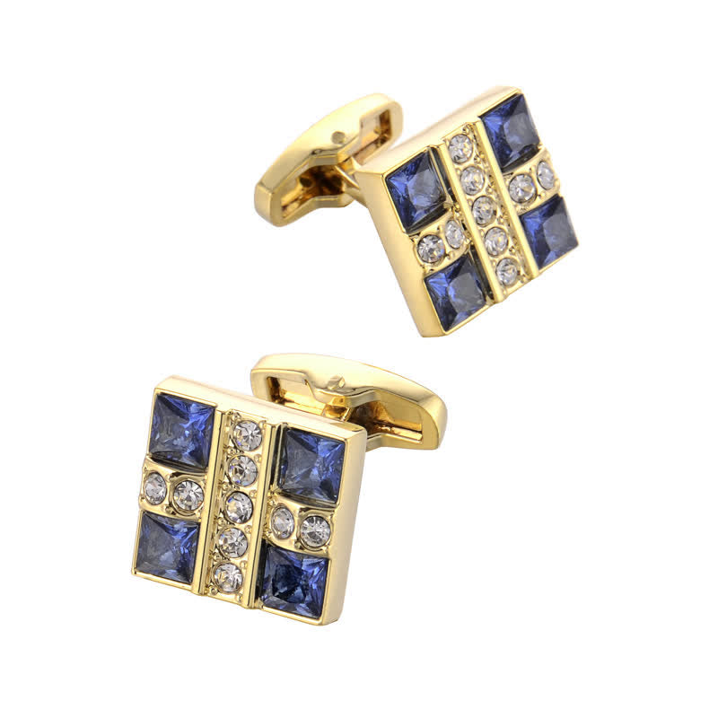 Boutons de manchette en or et strass bleus pour homme - image 4