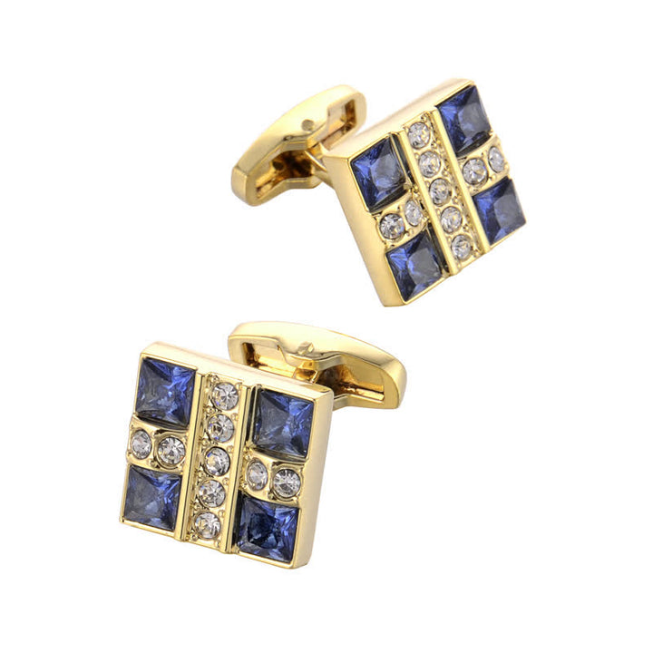 Boutons de manchette en or et strass bleus pour homme - image 4