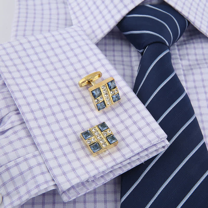 Boutons de manchette en or et strass bleus pour homme - image 3