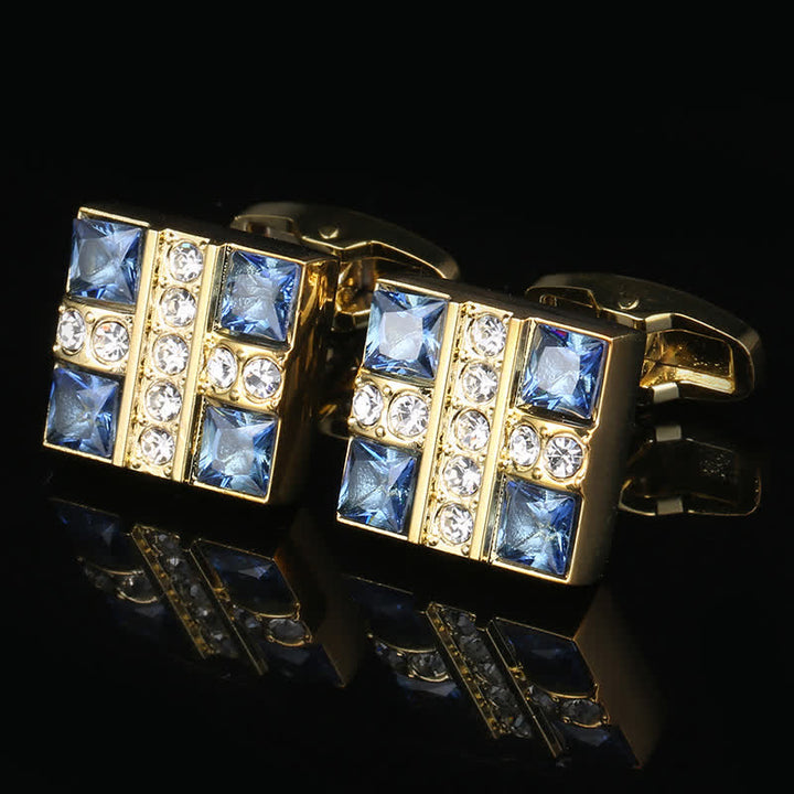 Boutons de manchette en or et strass bleus pour homme - Or - image 0