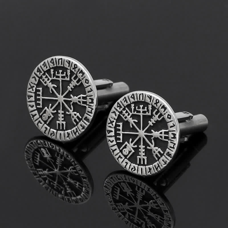 Boutons de manchette Viking Compass Rune Vegvisir pour hommes - Argent - image 0