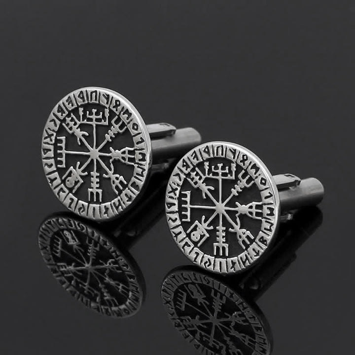 Boutons de manchette Viking Compass Rune Vegvisir pour hommes - Argent - image 0