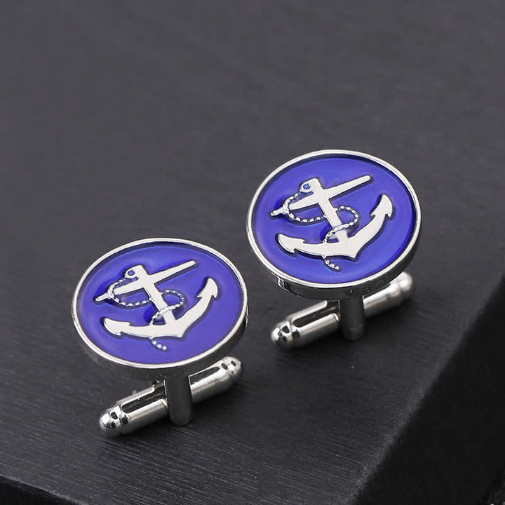 Boutons de manchette pour hommes en forme d'ancre de bateau - Bleu et argent - image 7