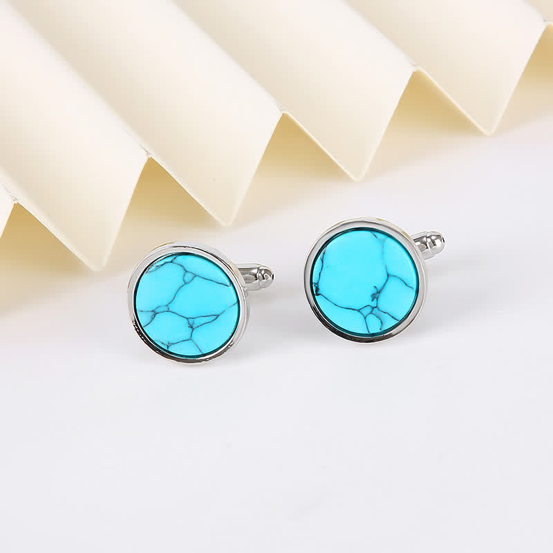 Boutons de manchette d'affaires pour hommes avec motif en pierre marbrée - Turquoise - image 2