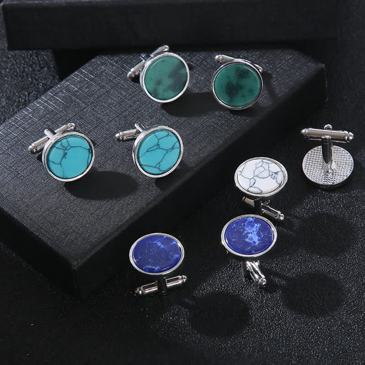 Boutons de manchette d'affaires pour hommes avec motif en pierre marbrée - image 0