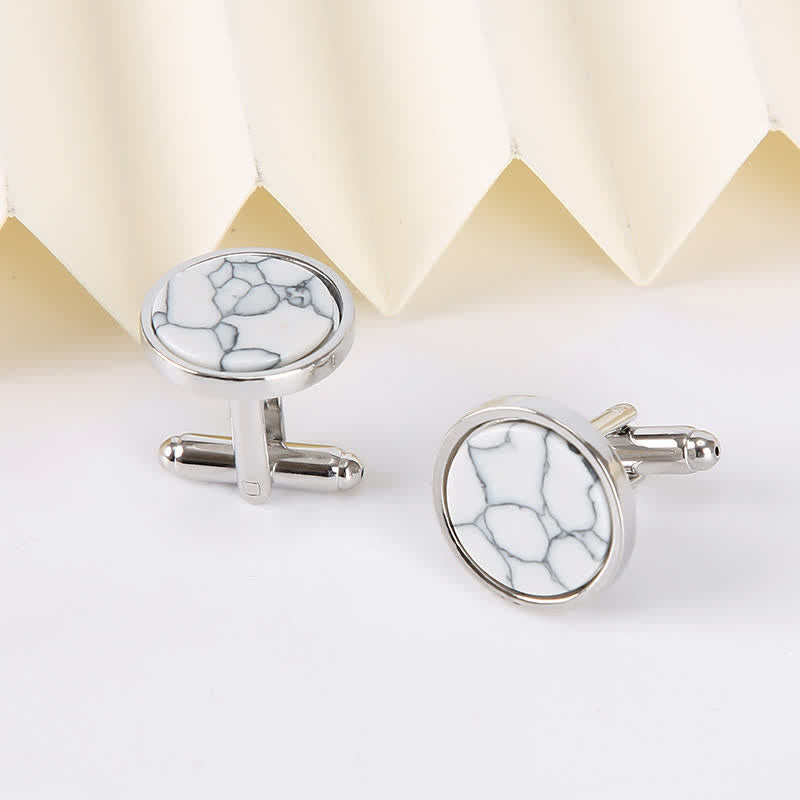 Boutons de manchette d'affaires pour hommes avec motif en pierre marbrée - Blanc - image 3