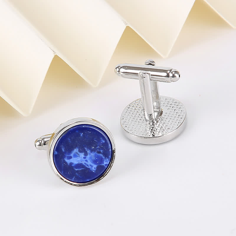 Boutons de manchette d'affaires pour hommes avec motif en pierre marbrée - Bleu - image 5