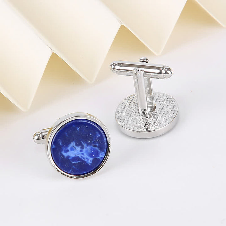 Boutons de manchette d'affaires pour hommes avec motif en pierre marbrée - Bleu - image 5