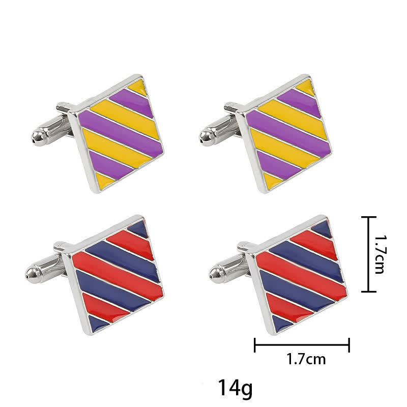 Boutons de manchette classiques à rayures carrées bicolores pour hommes - image 8