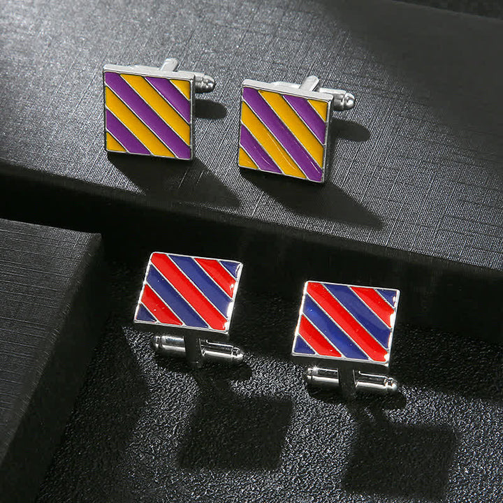 Boutons de manchette classiques à rayures carrées bicolores pour hommes - image 0
