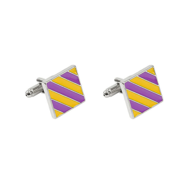 Boutons de manchette classiques à rayures carrées bicolores pour hommes - Jaune et violet - image 7