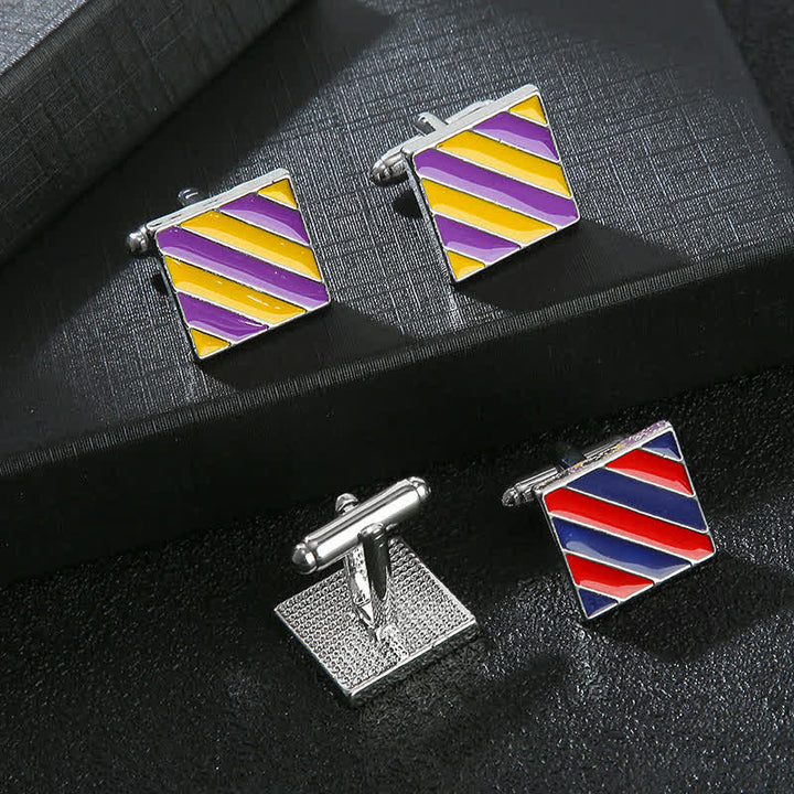 Boutons de manchette classiques à rayures carrées bicolores pour hommes - image 1