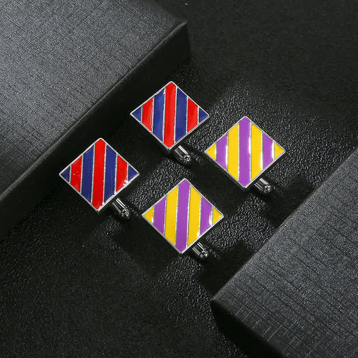 Boutons de manchette classiques à rayures carrées bicolores pour hommes - image 3