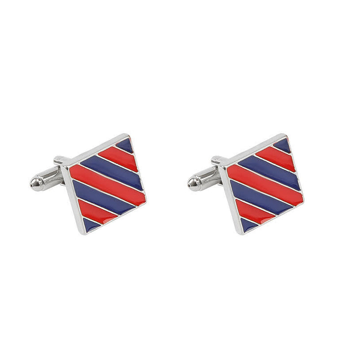 Boutons de manchette classiques à rayures carrées bicolores pour hommes - Rouge et bleu - image 2