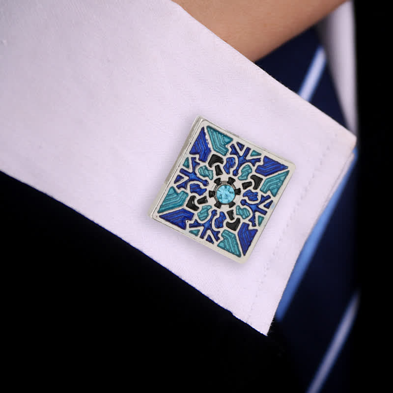 Boutons de manchette classiques en émail bleu pour homme en forme de flocon de neige - image 1