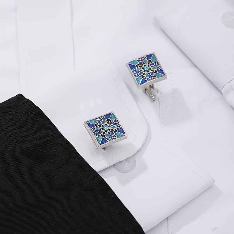 Boutons de manchette classiques en émail bleu pour homme en forme de flocon de neige - image 7