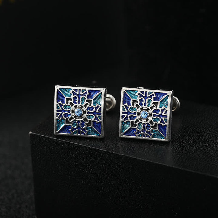Boutons de manchette classiques en émail bleu pour homme en forme de flocon de neige - Style #1 - image 0
