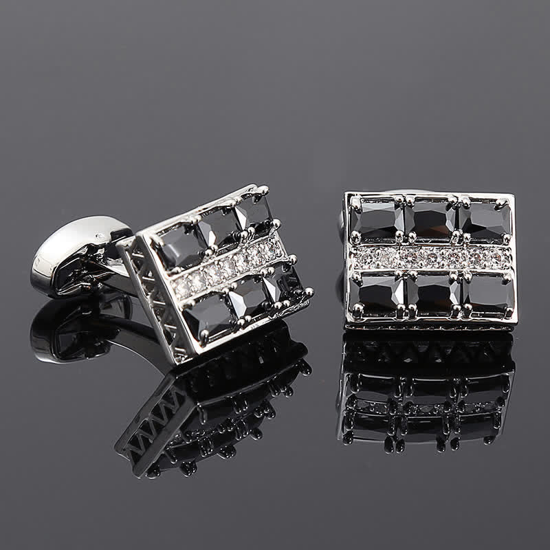 Boutons de manchette de luxe plaqués or et zircons brillants pour hommes - Noir - image 2