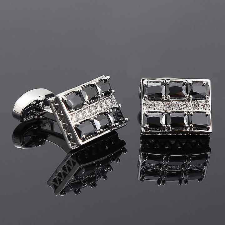 Boutons de manchette de luxe plaqués or et zircons brillants pour hommes - Noir - image 2