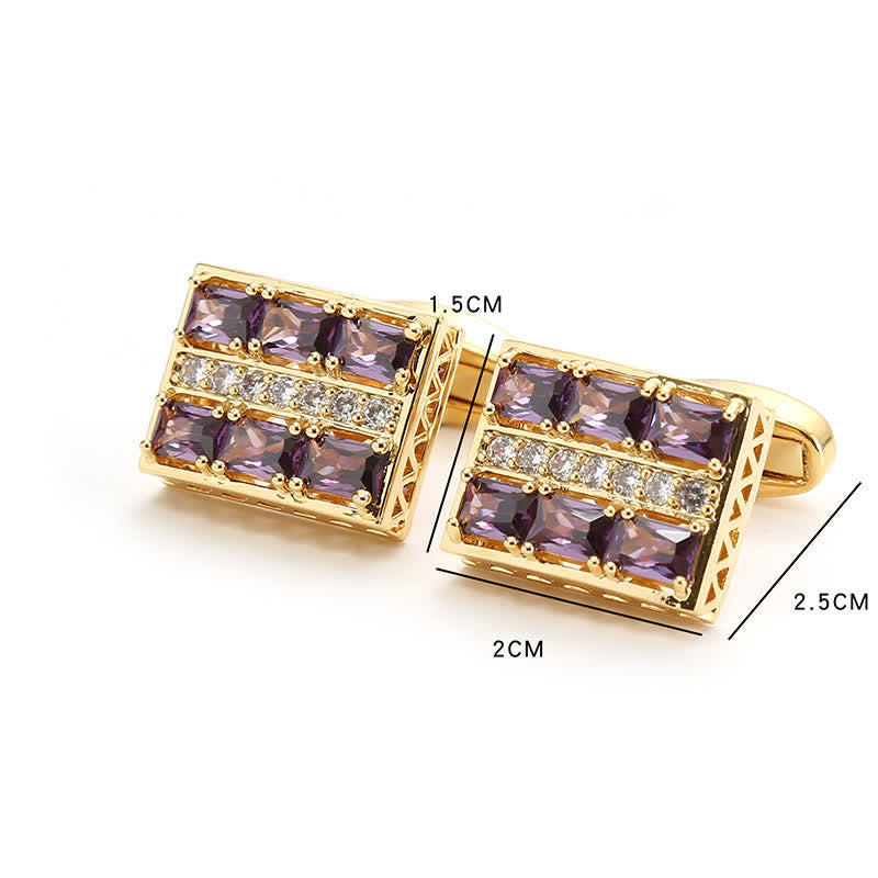 Boutons de manchette de luxe plaqués or et zircons brillants pour hommes - Violet - image 6