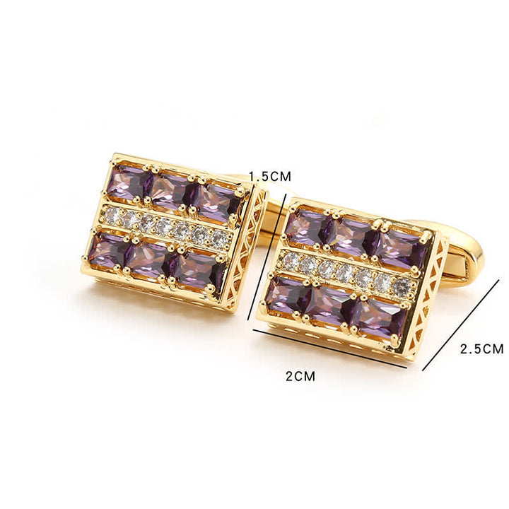 Boutons de manchette de luxe plaqués or et zircons brillants pour hommes - Violet - image 6