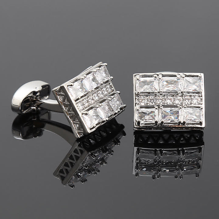 Boutons de manchette de luxe plaqués or et zircons brillants pour hommes - Blanc et argent - image 5