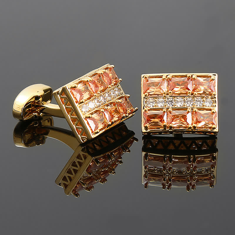 Boutons de manchette de luxe plaqués or et zircons brillants pour hommes - Champagne - image 1