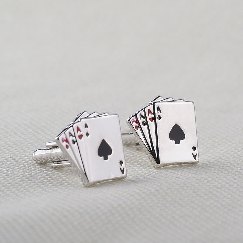 Boutons de manchette pour hommes avec as de cartes de poker - Argent - image 0