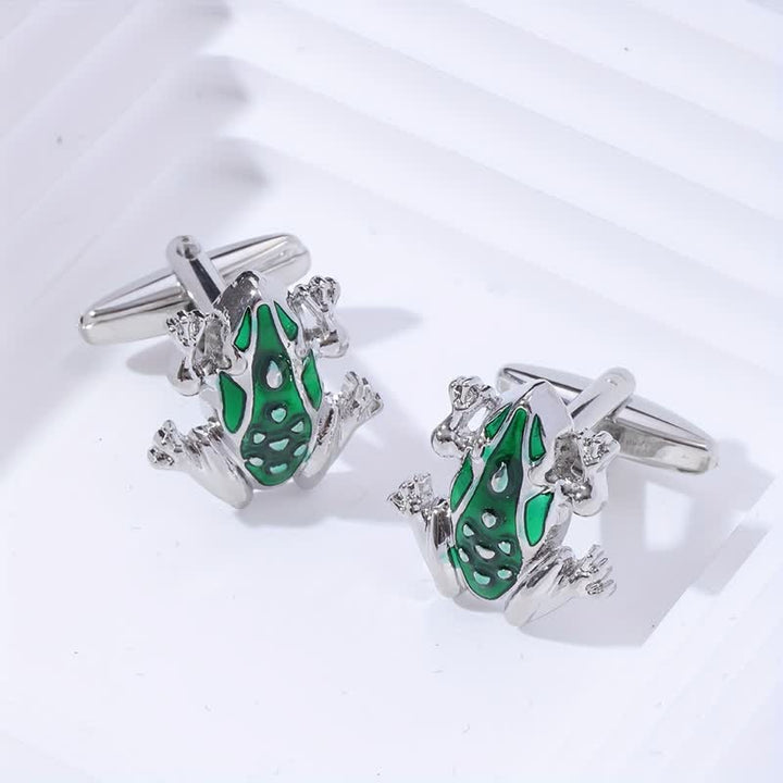 Boutons de manchette pour homme en forme de grenouille arboricole en émail vert