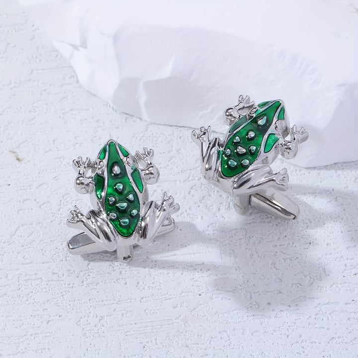 Boutons de manchette pour homme en forme de grenouille arboricole en émail vert