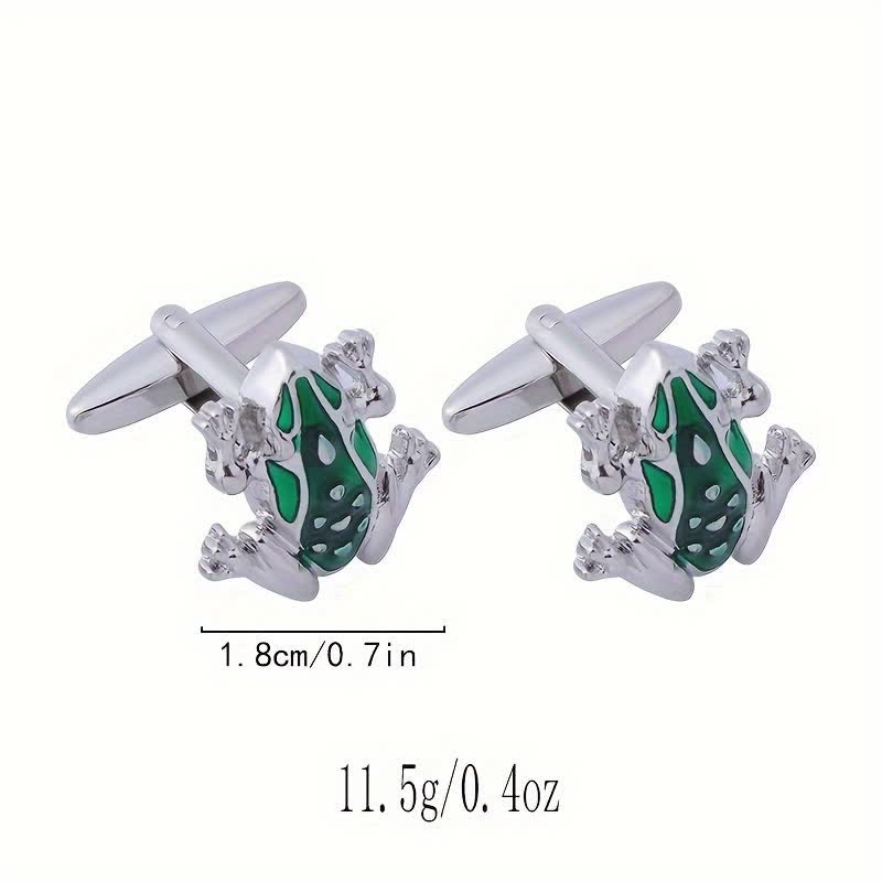 Boutons de manchette pour homme en forme de grenouille arboricole en émail vert