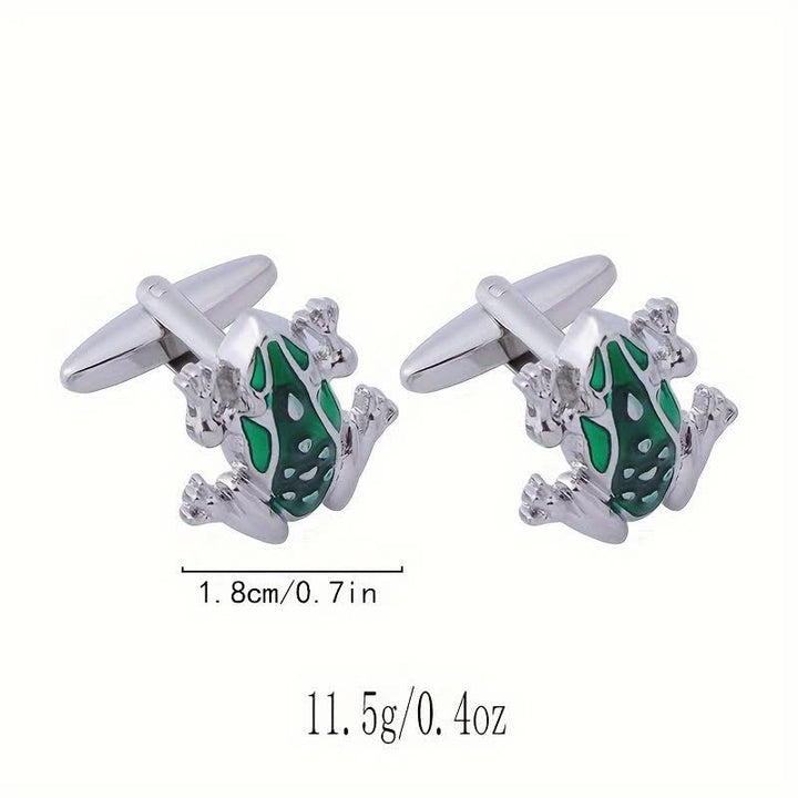 Boutons de manchette pour homme en forme de grenouille arboricole en émail vert