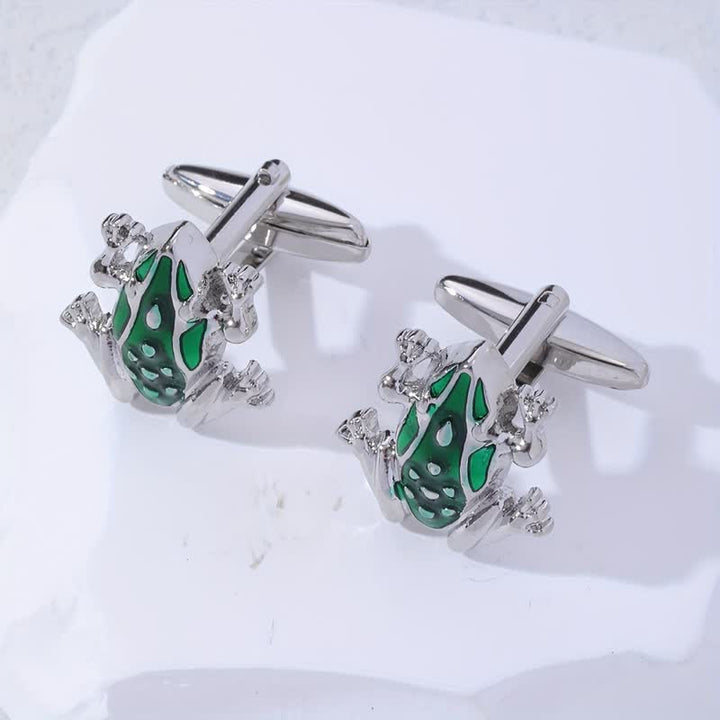 Boutons de manchette pour homme en forme de grenouille arboricole en émail vert
