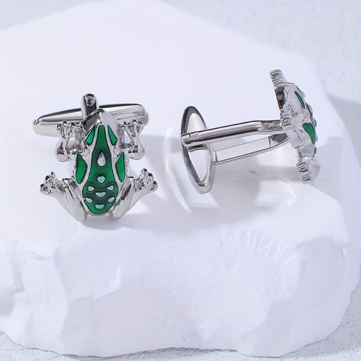 Boutons de manchette pour homme en forme de grenouille arboricole en émail vert