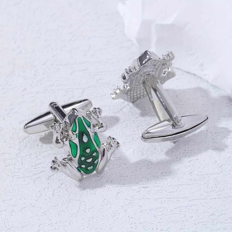 Boutons de manchette pour homme en forme de grenouille arboricole en émail vert - image 1