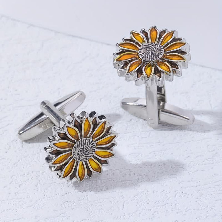 Boutons de manchette pour homme en forme de fleur jaune tournesol