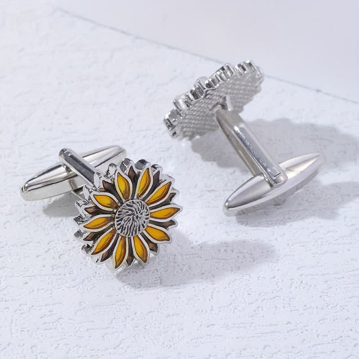 Boutons de manchette pour homme en forme de fleur jaune tournesol