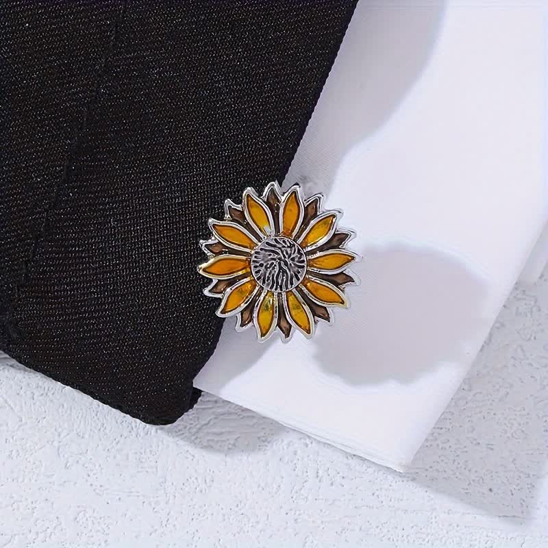 Boutons de manchette pour homme en forme de fleur jaune tournesol - image 1