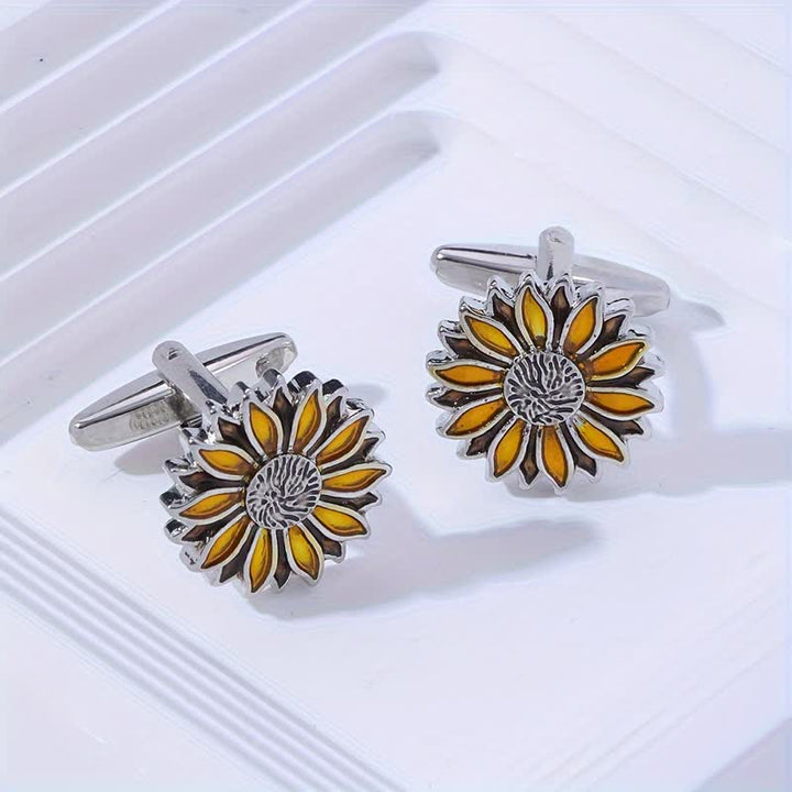 Boutons de manchette pour homme en forme de fleur jaune tournesol